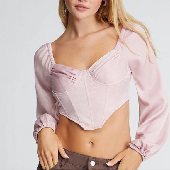 PacSun Tops - PacSun LA Hearts Satin Satin Long Sleeve Corset Top in Pink